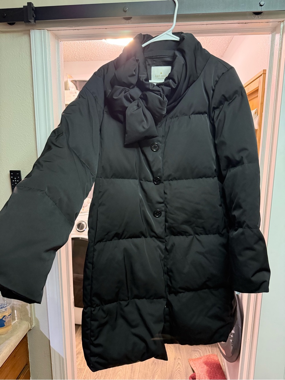 Kate Spade New York Black Bow Collar Puffer Coat